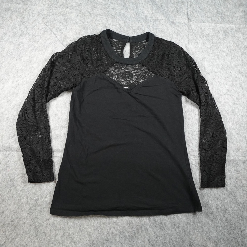 Torrid Top‎ Women 1X Black Foxy Lace Yoke Long Sleeve Keyhole Whimsigoth